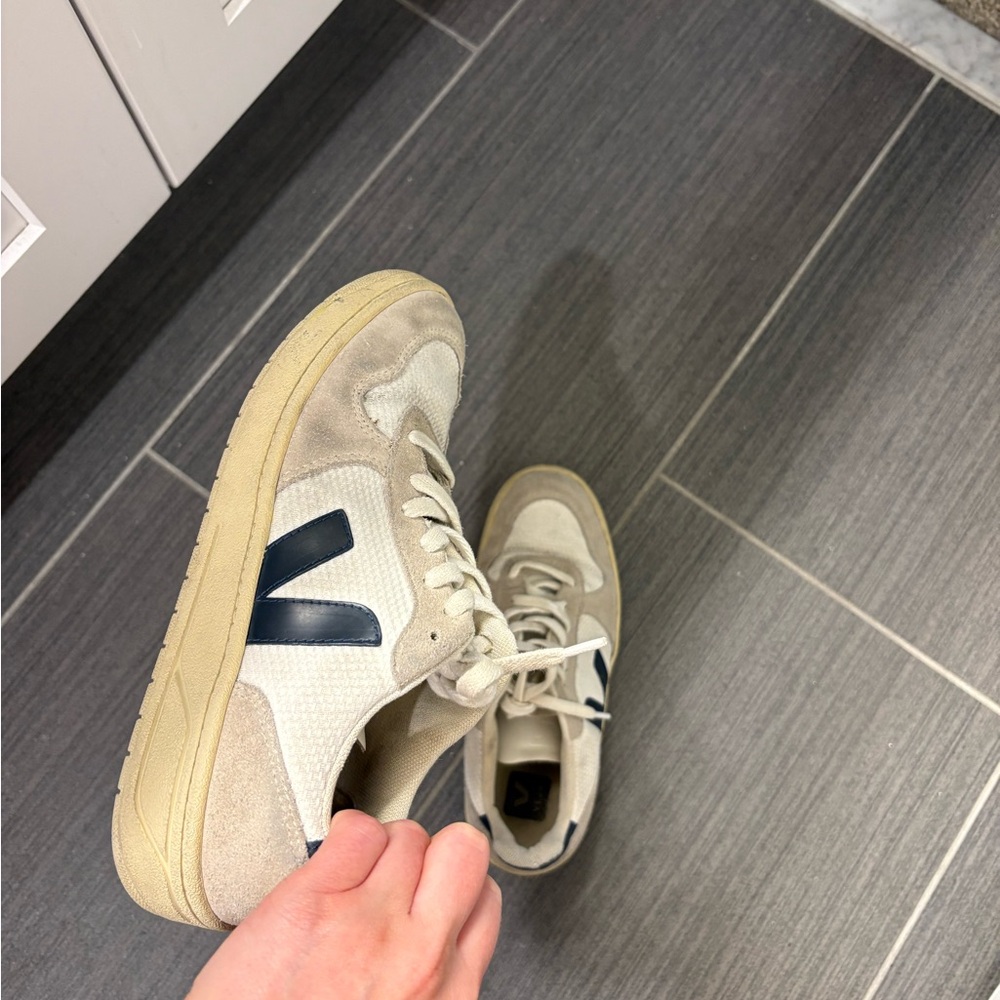 Veja Cream and Navy Casual Sneakers - Picture 4 of 5